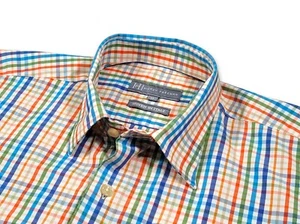 Hickey Freeman Men's Button Dress Shirt, Button, Size M Long Sleeve Blue Plaid - Picture 1 of 12