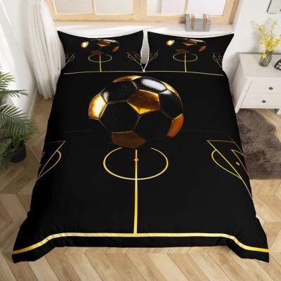 Football Parure de Lit 220x240cm Luxe Noir Doré Soccer Ball Sets de Housse de... Foto 1 de 4