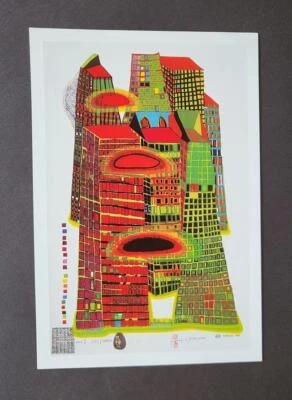 Litografia offset montada Friedenreich Hundertwasser "Good Morning City" 1986 - Imagem 1 de 4