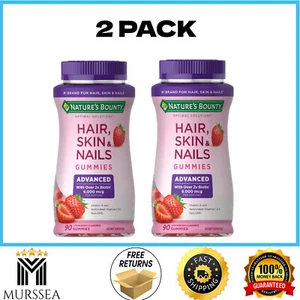 Nature's Bounty Advanced Hair Skin & Nails Strawberry Gummies 6000mcg Biotin 2PK - Picture 1 of 7