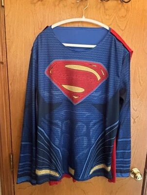 MEN'S SUPERMAN DAWN OF JUSTICE COSTUME TOP RED CAPE DC RUBIES COSPLAY LG. VGC - Image 1 of 4