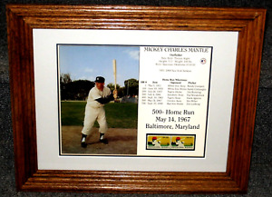 MICKEY CHARLES MANTLE FRAMED PHOTO 500TH HOME RUN MILESTONE MAY 14 1967 MINT