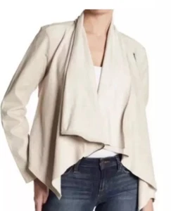 Giacca moto donna bianca NYC taglia L pelle avorio vegan asimmetrica zip intera - Foto 1 di 14