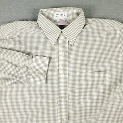 Camisa masculina Brooks Brothers 16,5 bege xadrez manga comprida com botões - Imagem 1 de 4