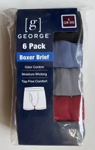 George 6 Pack Boxer Brief-Odor Control-Moisture Wicking-Men's Size S (28-30) NEW - Picture 1 of 2