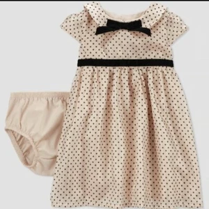 NEW! Baby Girls' Short Sleeve 2pc Set Polka Dot Dress, Cream/Black - Carter's - Picture 1 of 12