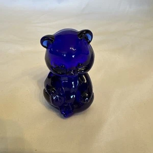 Fenton Art Glass Cobalt Blue Miniature Sitting Bear Small Figurine EUC - Picture 1 of 6
