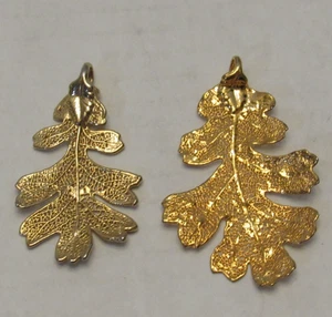 2 eleganti pendenti foglia immersa tono oro giardino fata casetta terra boho chic - Foto 1 di 10