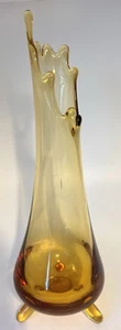 Vintage Mid Century Modern LE Smith 3-Zehen-Smoothie goldener Bernstein Vase 11 Zoll 9 Blütenblätter - Bild 1 von 5