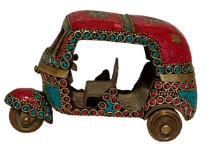 Messing Rikscha Figur Intarsien Stein Handarbeit & gekauft in Indien schwer - Bild 1 von 6