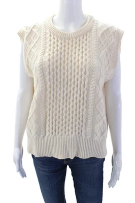 Sunspel Womens Lambwool Cable Knit Crew Neck Vest Sweater Top Cream Size M - Image 1 of 4
