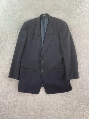 Jaqueta de terno vintage Giorgio Armani 43 L listrada de lã azul designer luxo Itália - Imagem 1 de 4
