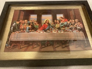 Religious Last Supper Picture Raised in Frame Jesus & Apostles 11-3/4” x 15-3/4” - Picture 1 of 15