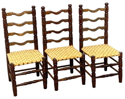 Sillas artesanales vintage con respaldo de escalera muebles miniatura de madera para casa de muñecas 1:12 Foto 1 de 4