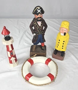 VTG SEA/NAUTICAL HAND-CARVED CAPTAIN FISHERMEN PIRATE LIGHT HOUSE LIFEBUOY - Picture 1 of 6