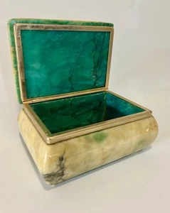 Vintage, Alabaster, Jewelry Box, Marbled Yellow & Green, Hinged Lid, 5.5” by 4” - Picture 1 of 15