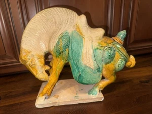 Chinese Tang Dynasty Majolica Bucking Horse Statue Sculpture Pottery - Picture 1 of 14