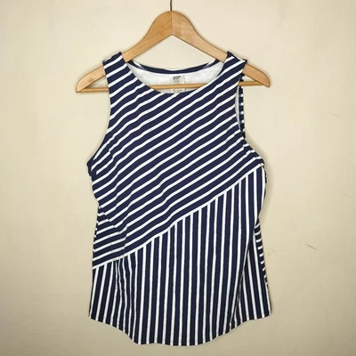 Camiseta de natación Lands End Tankini talla 16 para mujer azul marino blanco a rayas copa suave Foto 1 de 4