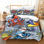 Shark Squid Single/Double/Queen/King Size Bed Quilt Doona Duvet Cover Set Linen