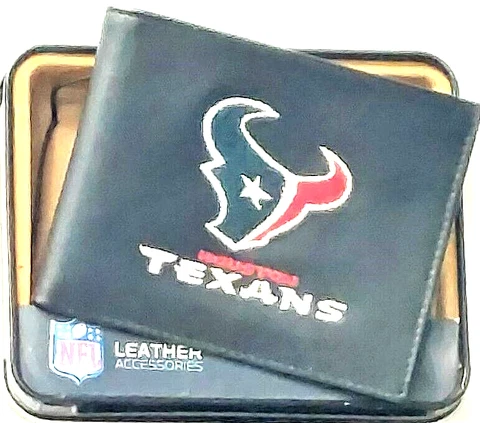 Houston Texans Genuine Leather Embroidered Bi-Fold Black Wallet New Rico Cover