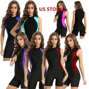 Women's One Piece Bodysuit Zipper Swimsuit Sports Leotard Sleeveless Swimwear - Picture 1 of 67