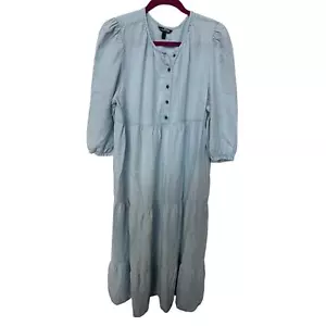 Isabella Oliver Raffa Chambray Tiered Midi Maternity Dress Blue Women's Size 4 - Picture 1 of 6