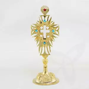 2690 OSTENSOIR MONSTRANCE EN METAL DORE Reliquary reliquaire massif 30cm - Picture 1 of 1