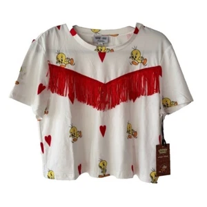 Unique Vintage Looney Tunes Tweety Fringe Crop Top White L - Picture 1 of 7
