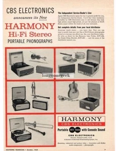 1959 CBS Harmony HiFi Portable HiFi Phonograph Plattenspieler VINTAGE Print Ad - Bild 1 von 1