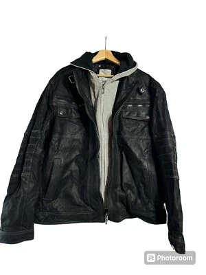 Chaqueta de moto de cuero con capucha Angelo Litrico XXL para hombre, estilo retro de colección Foto 1 de 4
