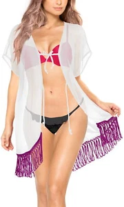 LA LEELA Women's Plus Size Summer Kimono Cardigan Cover Up US 14-18W White_R781 - Picture 1 of 3
