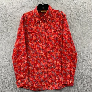 WRANGLER Shirt Womens Large Button Up Blouse Top Floral Sheer Red - Picture 1 of 7