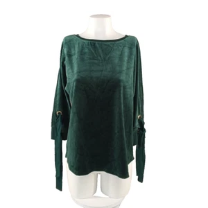 NWT CHARTER CLUB Women Velvet Top S(4-6) Green Pullover 3/4 Sleeve Bow Tie - Picture 1 of 10