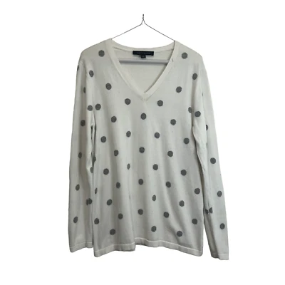 Suéter Pullover Tommy Hilfiger Blanco Gris Lunares Cuello en V Mujer Talla L Foto 1 de 4
