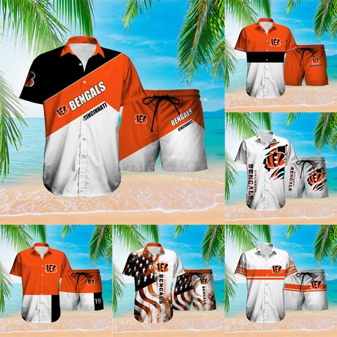Cincinnati Bengals Men's 2PCS Outfit Loose Shirts Summer Jogging Board Shorts Cover