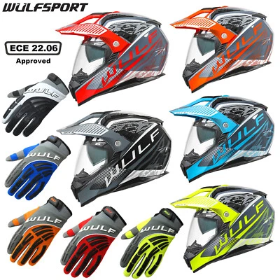 Wulfsport Adults Optima Helmet + Shadow Gloves Adventure Motocross MX Dual Sport