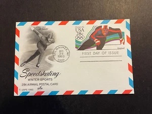 Winter Olympics "84" Speedskating, ArtC, FDC 1983, Sc #UXC21 28c, Crisp! - Picture 1 of 2