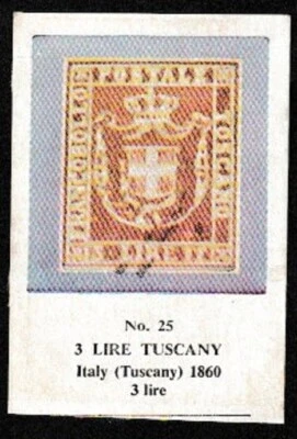 Italia 3 liras raro Toscana 1860 sellos en tarjeta de cigarrillo Foto 1 de 2