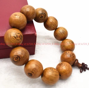 20mm Natural Brown Sandalwood Wooden Round Prayer Beads Stretch Buddha Bracelet - Picture 1 of 12