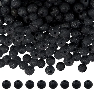 580 piezas 6 mm cuentas de lava volcánica negras naturales cuentas de piedra de roca gemas redondas sueltas Foto 1 de 4