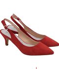 WOMENS LADIES LOW MID HEEL 50s SLINGBACK BUCKLE POINTED OPEN BACK SHOES SIZE 5