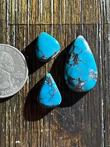 Morenci Turquoise 3 pc set backed cabochons 27.85 ctw closed mine Morenci AZ USA - Picture 1 of 23