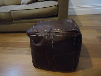 Moroccan Leather Ottoman Pouffe Pouf Footstool Coffee Table in Chocolate - Image 1 of 4