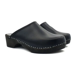 Zoccoli in vero legno Classici - Tomaia in cuoio Nero - Made in italy-MY64 NERO - Foto 1 di 6