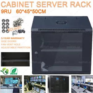 9U 19 Inch 450mm Deep Wall Mount Server Cabinet Rack Data Network Comms 19" 9RU - Picture 1 of 12