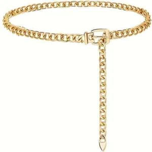 USA Seller Lightweight Buckle Metal Waist Chain Link Belt For Women OS Gold. - Picture 1 of 9