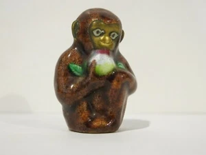Qing Dynasty Brass Enameled Monkey Eating A Peach 2" x 1" - Picture 1 of 6