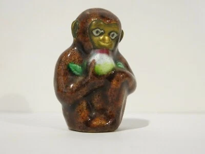 Qing Dynasty Brass Enameled Monkey Eating A Peach 2" x 1" - Image 1 of 4