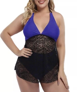 LALAGEN Womens Halter Plus Size Tankini Swimsuit Lace Two Piece Bathing Suit XL - Picture 1 of 6