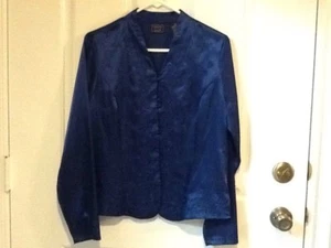 LAURA SCOTT Woman Size 10 blue embroidered button-down blouse - Picture 1 of 8